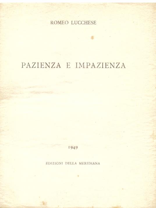 Pazienza e impazienza - Romeo Lucchese - copertina
