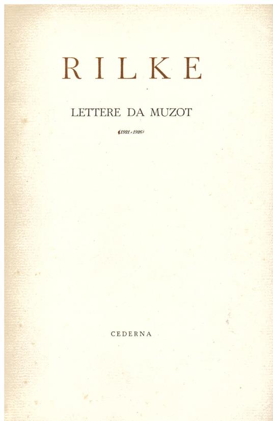 Lettere da Muzot (1921 - 1926) - Rainer M. Rilke - copertina