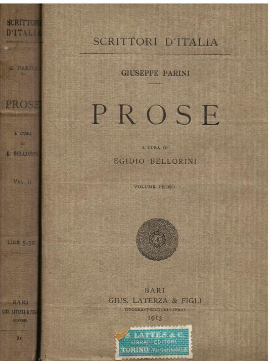 Prose. A cura di Egidio Bellorini - Giuseppe Parini - copertina