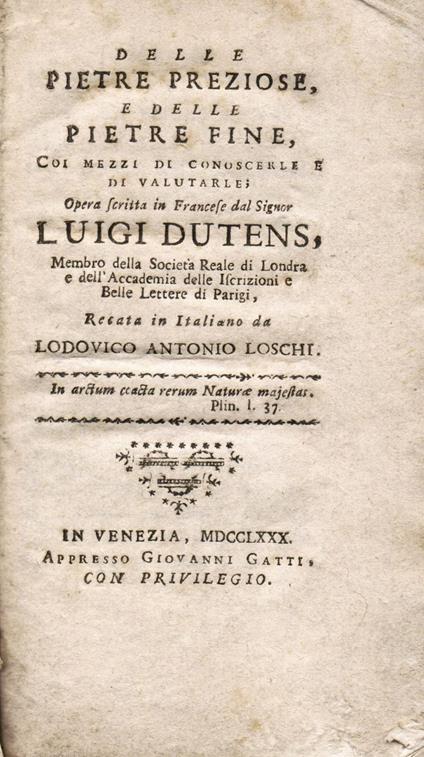 Delle pietre preziose e delle pietre fine coi mezzi di conoscerle e valutarle - copertina
