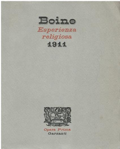 Esperienza religiosa. 1911 - Giovanni Boine - copertina