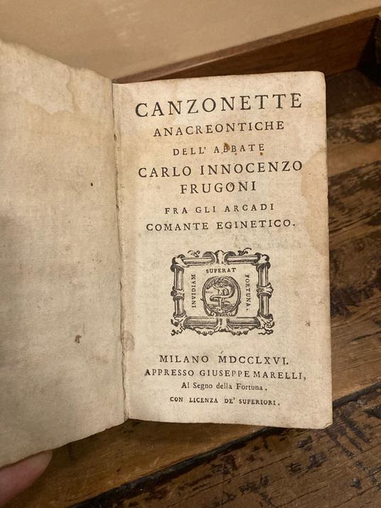 Canzonette anacreontiche - Carlo Innocenzo Frugoni - copertina