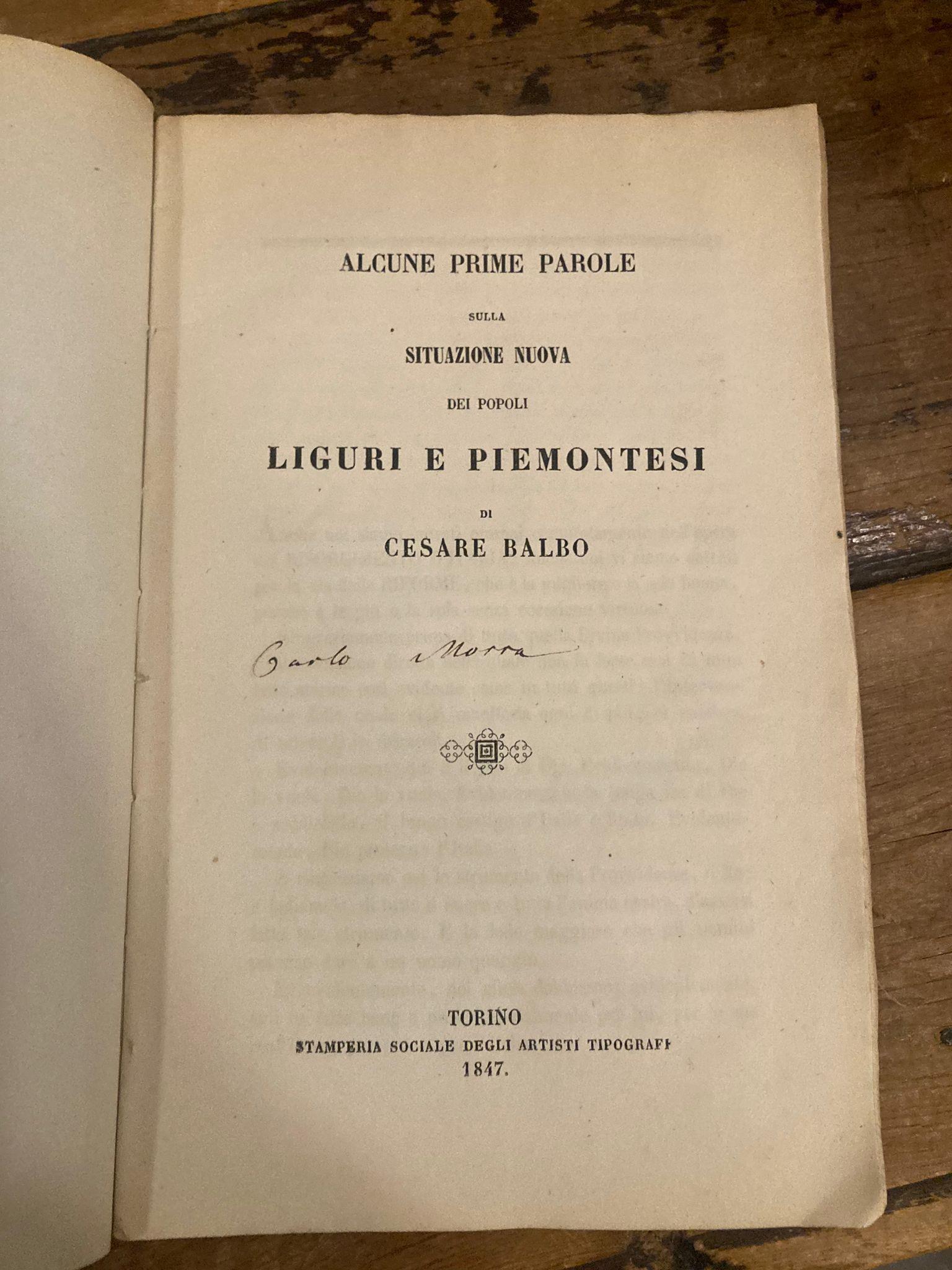 Alcune prime parole sulla situazione nuova dei popoli liguri e piemontesi