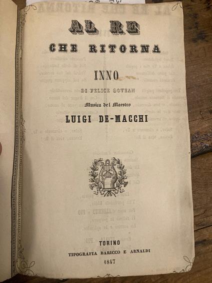 Al Re che ritorna Inno di Felice Govean. Musica del Maestro Luigi de Macchi - Felice Govean - copertina
