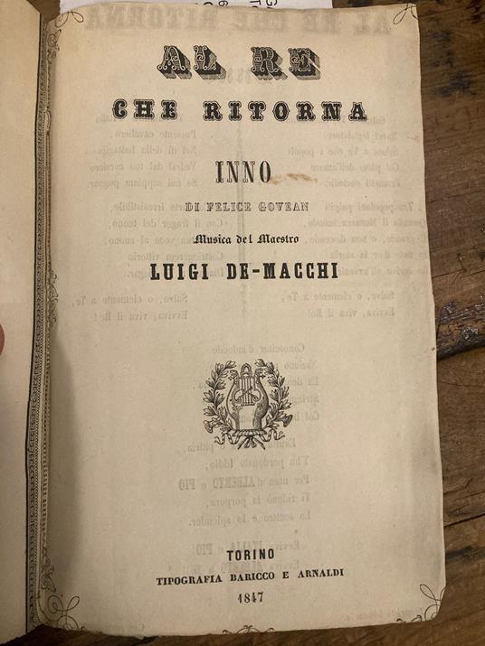 Al Re che ritorna Inno di Felice Govean. Musica del Maestro Luigi de Macchi - Felice Govean - copertina