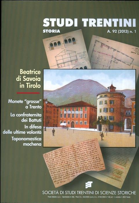 Studi trentini storia: Beatrice di Savoia in Tirolo. A. 92 (2013) n.1 - copertina