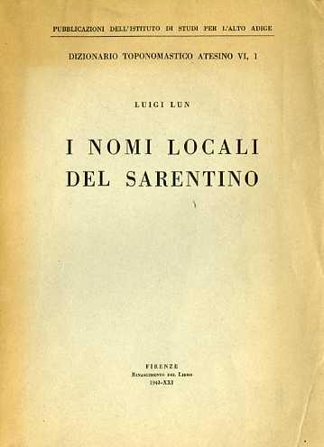 I nomi locali del Sarentino - Alois Lun - copertina