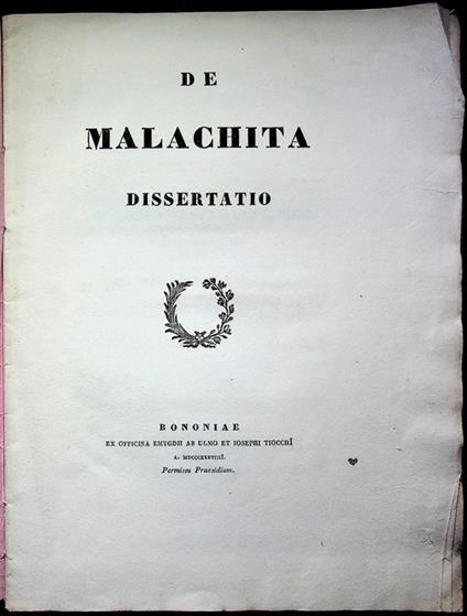 De malachita dissertatio - Filippo Schiassi - copertina
