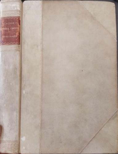 Platonis opera omnia uno volumine comprehensa ad fidem optimorum librorum denuo recognovit et una cum scholiis graecis. Emendatius edidit Godofredus Stallbaumius - copertina