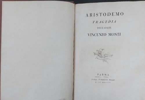 Aristodemo. Vignetta calcografica al frontespizio. Dedica a stampa alla principessa Costanza Braschi Onesti nata Falconieri