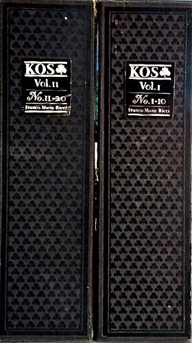 KOS. Rivista di cultura e storia delle scienze mediche. Prime due annate. Lotto costituito da 2 contenitori in seta, contenenti, il primo i fascicoli dal 1 al 10. con fascicolo aggiuntivo di addenda il secondo contenete i fascicoli dal 11 al 19 (20 - Massimo Piattelli Palmarini - copertina