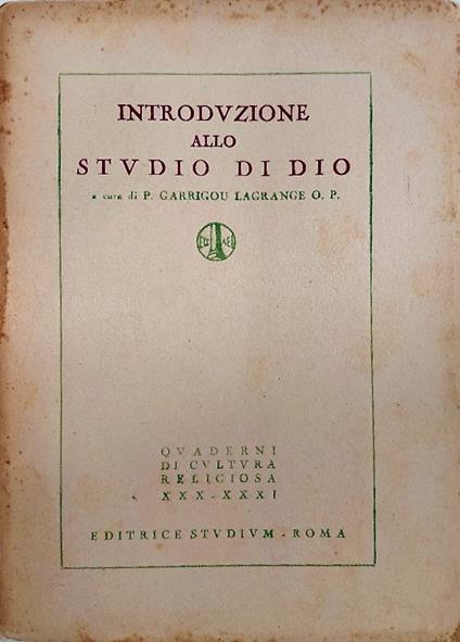 Introduzione allo studio di Dio - copertina