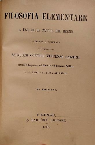 Filosofia elementare ad uso delle scuole del Regno - copertina