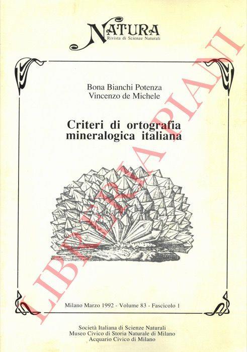 Criteri di ortografia mineralogica italiana - copertina