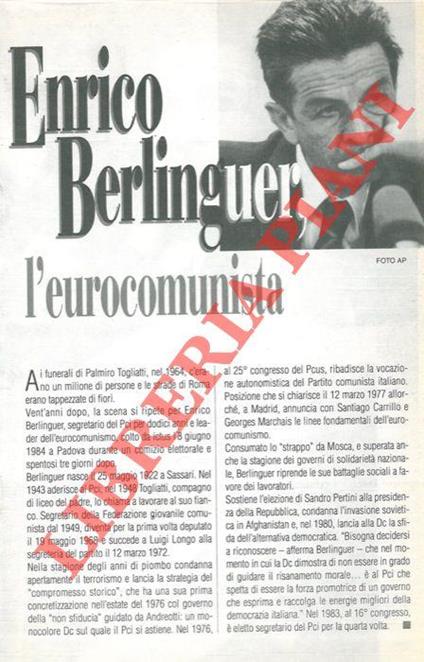 Enrico Berlinguer, l'eurocomunista - Giampaolo Pansa - copertina