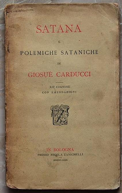 Satana E Polemiche Sataniche - Giosuè Carducci - copertina