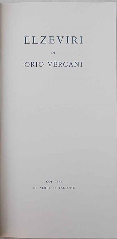 Elzeviri - Orio Vergani - copertina