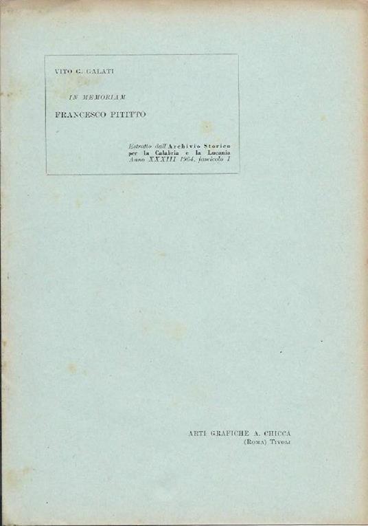 In Memoriam Franceso Pititto  - Vito G. Galati - copertina
