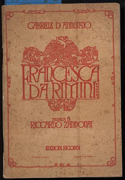 Francesca da Rimini-tragedia in Quattro Atti - Gabriele D'Annunzio - copertina