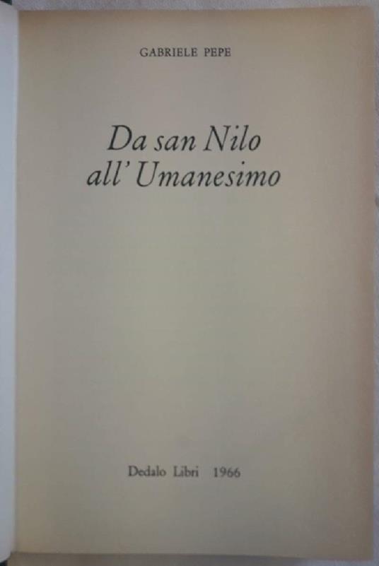 Da San Nilo All'umanesimo - Gabriele Pepe - copertina