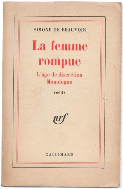 La Femme Rompue - L'age De Discretion Monologue - Simone de Beauvoir - copertina