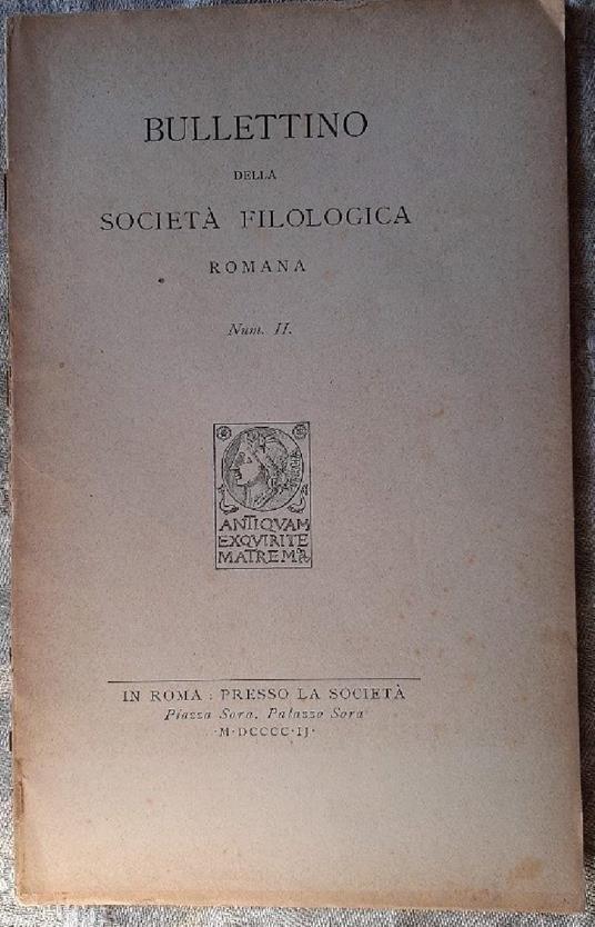 Bullettino Della Società Filologica Romana-num. Ii - copertina
