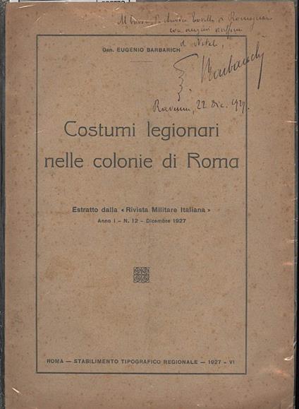 Costumi Legionari Nelle Colonie di Roma - Eugenio Barbarich - copertina