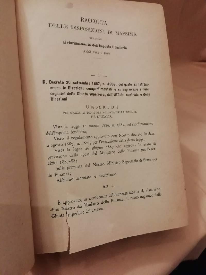 Raccolta Delle Disposizioni di Massima Relative Al Riordinamento Dell'imposta Fondiaria Anni 1887 e 1888 Vol. I