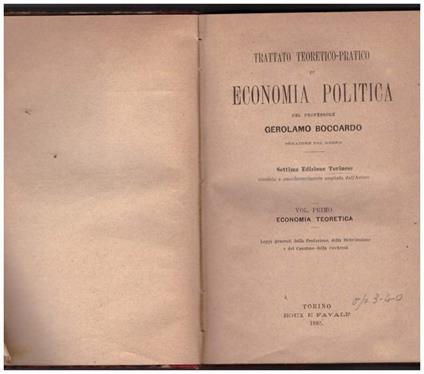 Trattato Teoretico-pratico di Economia Politica 3 Voll.  - Gerolamo Boccardo - copertina