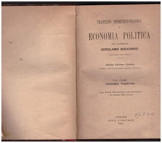 Trattato Teoretico-pratico di Economia Politica 3 Voll.  - Gerolamo Boccardo - copertina