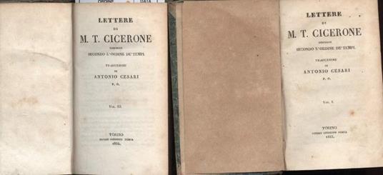 Lettere di M.T. Cicerone Disposte Secondo L'ordine Dè Tempi- 5 Tomi in 2 Voll.- - M. Tullio Cicerone - copertina