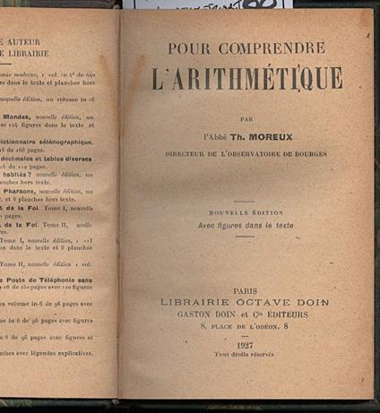 Pour Comprendre L'arithmetrique - Th. Moreux - copertina
