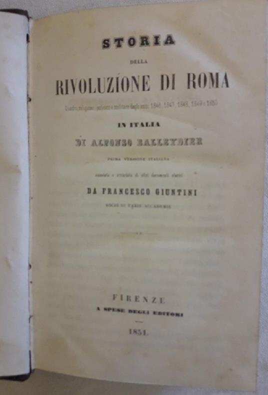 Storia Della Rivoluzione di Roma-quadro Religioso, Politico, Militare Degli Anni 1846-47-48-49 e '59 in Italia - copertina