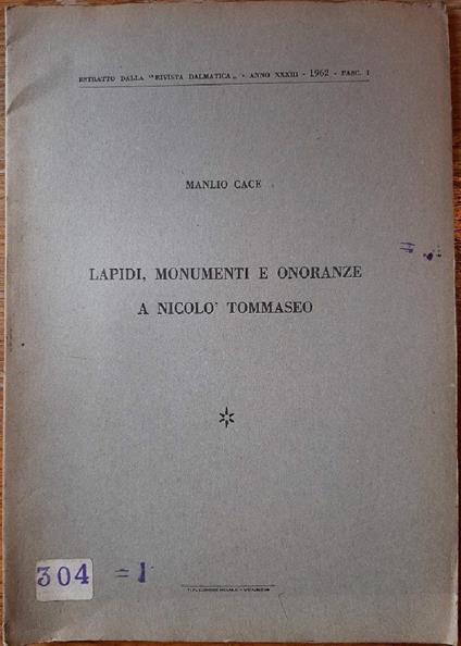 Lapidi, Monumenti e Onoranze a Nicolò Tommaseo - copertina