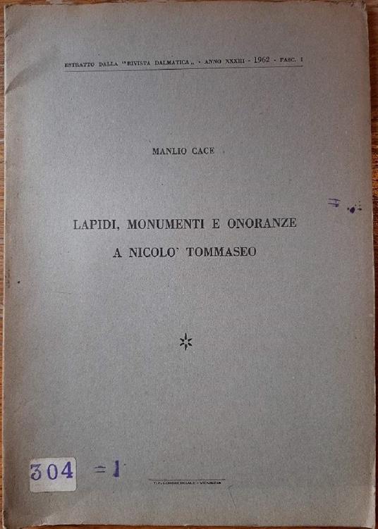 Lapidi, Monumenti e Onoranze a Nicolò Tommaseo - copertina