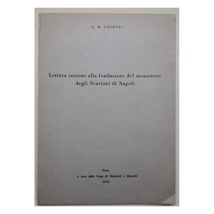 Lettera Intorno Alla Fondazione Del Monastero Degli Scarioni di Napoli - copertina