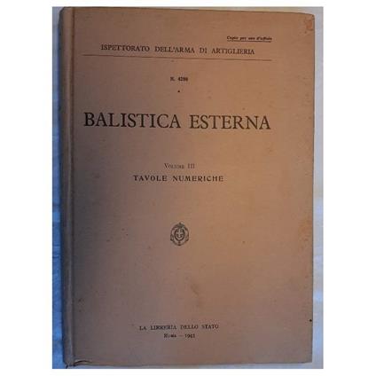 Balistica Esterna Vol. Iii-tavole Numeriche - copertina