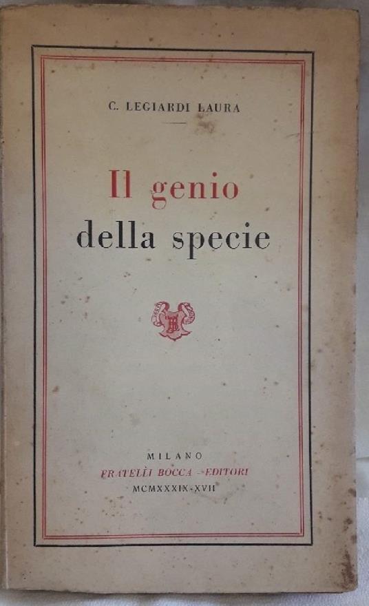 Il Genio Della Specie(filosofia Del Dinamismo Unitario) - copertina