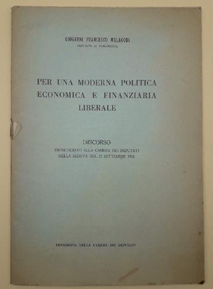 Per Una Moderna Politica Economica e Finanziaria Liberale - copertina