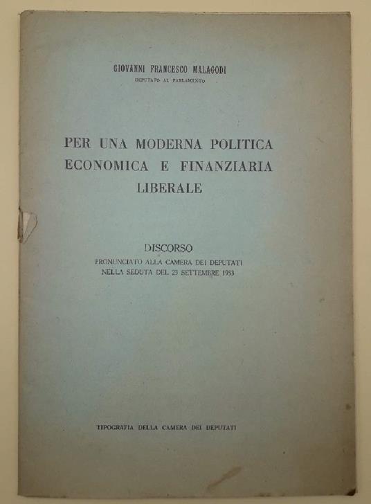 Per Una Moderna Politica Economica e Finanziaria Liberale - copertina