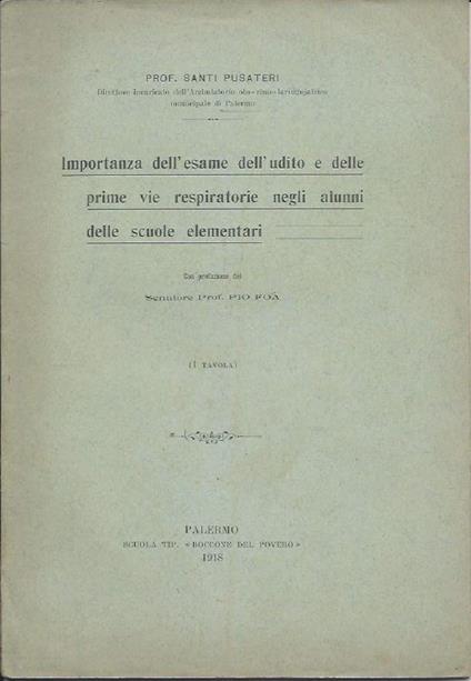Importanza Dell'esame Dell'udito e Delle Prime Vie Respiratorie Negli Alunni Delle Scuole Elementari  - copertina