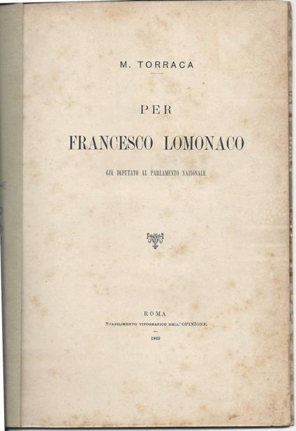 Per Francesco Lomonaco - Gia Deputato Al Parlamento Nazionale  - copertina