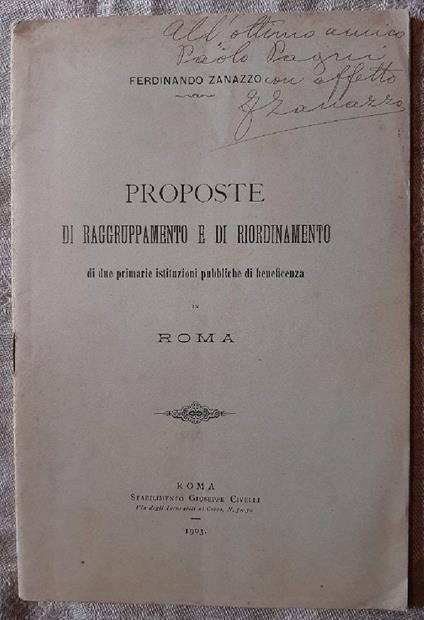 Proposte di Raggruppamento e di Riordinamento di Due Primarie Istituzioni Pubbliche di Beneficenza in Roma - copertina