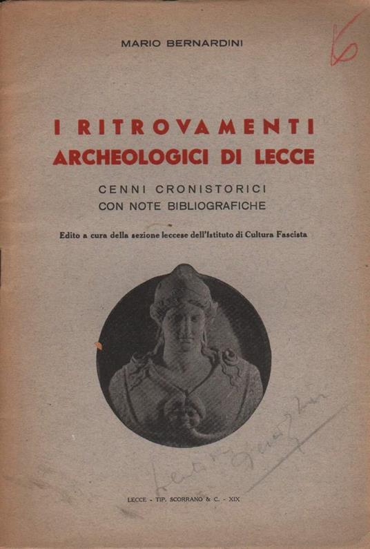 I Ritrovamenti Archeologici di Lecce  - Mario Bernardini - copertina