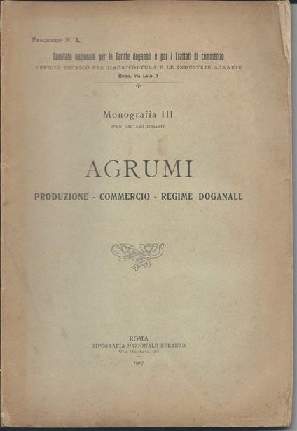 Agrumi - Produzione - Commercio - Regime Doganale  - Gaetano Briganti - copertina