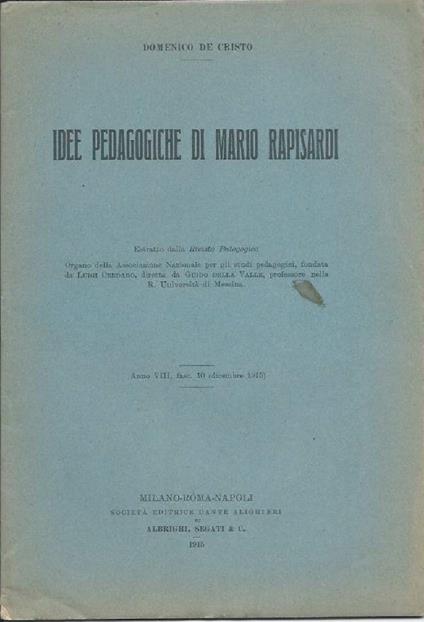 Idee Pedagogiche di Mario Rapisardi  - Domenico De Cristo - copertina