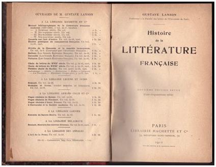 Histoire De La Litterature Francaise Douzieme Ždition Revue  - Gustave Lanson - copertina