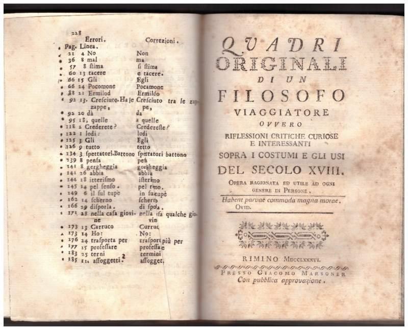 Ritratti Critici Ovvero Brevi Pitture Dè Vizi, e Delle Stravaganze di Questo Secolo di Giuseppe Manzoni Veneziano + Quadri