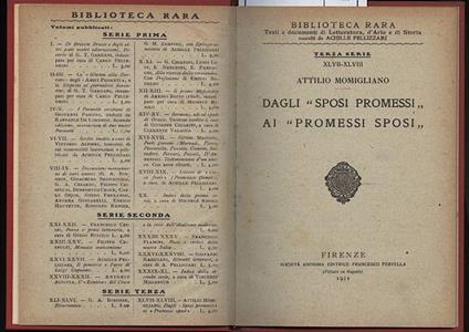 Dagli "sposi Promessi" Ai "promessi Sposi" - Attilio Momigliano - copertina
