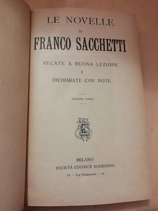 Le Novelle  - Francesco Sacchetti - copertina